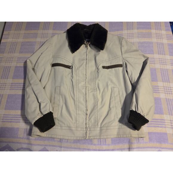 Vintage Harrington Jacket London Fog Zip Up Coat Outerwear 44 Regular Tan Fur